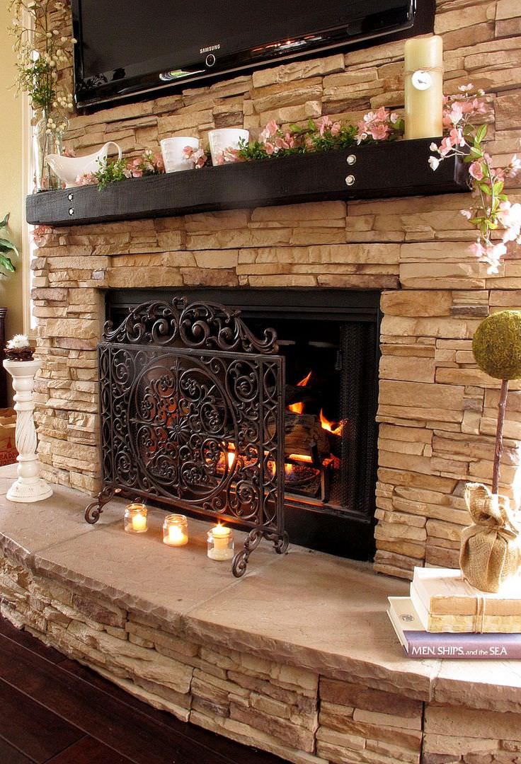 Image of: stacked-stone-fireplace-ideas